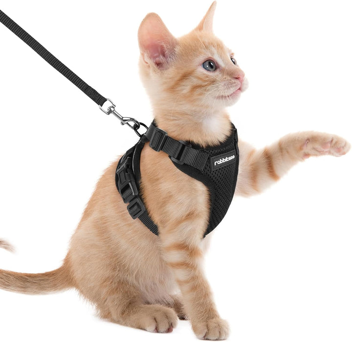 Cat Harness and Leash for Walking, Escape Proof Soft Adjustable Vest Harnesses for Cats, Easy Control Breathable Reflective Strips Jacket, Black, XS