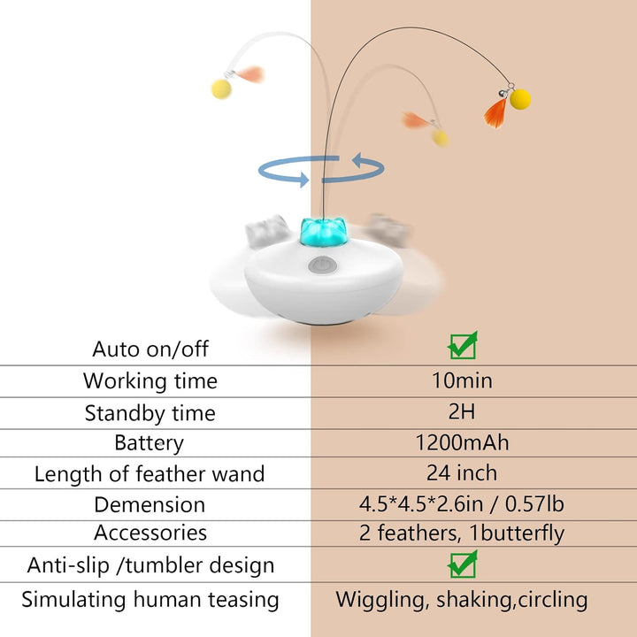 Interactive Cat Toys Cat Exercise Tumbler, Rechargeable Cat Toys for Indoor Cats Spin Butterfly Game Teasing Kitty, Extra Long Feather Wand (P33 Cat Toys)
