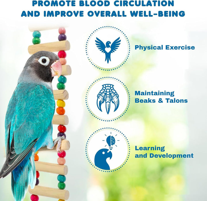 Wooden Bird Ladder Bridge, Hanging Exercise Toy, Bird Playground Cage Accessory, Natural Wood, Edible Dye, Interactive Small Bird Toy, Parakeet, Cockatiel, Conure, Budgie Climbing Ladder