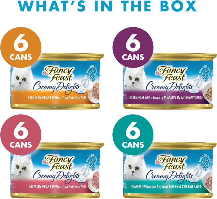 Purina  Wet Cat Food Variety Pack, Creamy Delights Poultry & Seafood Collection - (Pack of 24) 3 Oz. Cans