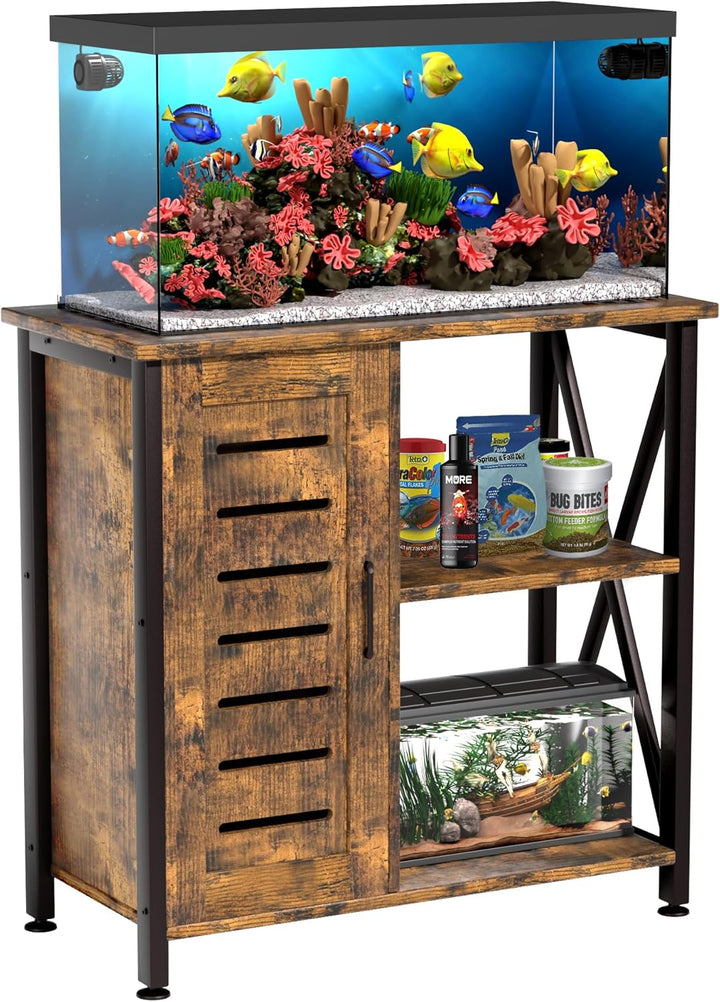 20-29 Gallon Fish Tank Stand, Aquarium Stand with Cabinet Accessories Storage, Heavy Duty Metal Frame, 31.49" L*15.74" W Tabletop, 330LBS Capacity, Black PG07YGB