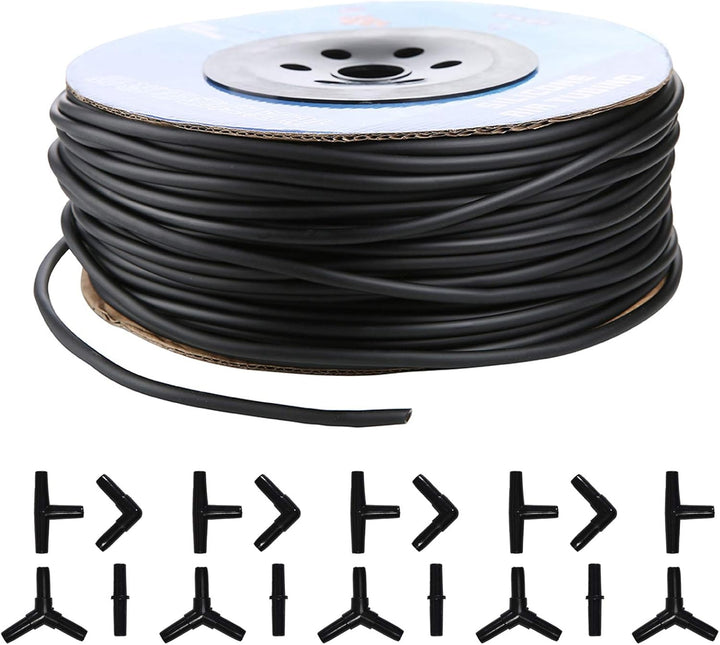 Aquarium 50 Feet Standard 3/16" Black Flexible Airline Tubing with Black Plastic Connectors for Fish Tank,Terrariums, and Hydroponics