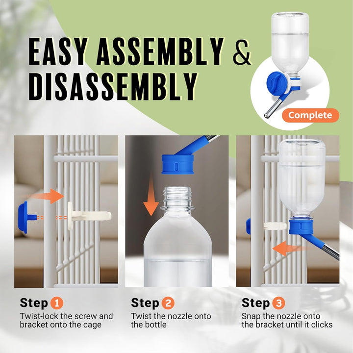 No-Drip Water Bottle Feeder for Guinea Pigs, Hamsters, Bunnies, Ferrets, & Small Pets, 10.2 Fl.Oz, 300Ml - Easy to Install in Cages/Crates, US Patented Leakproof Nozzle 10Mm, Blue (C128)