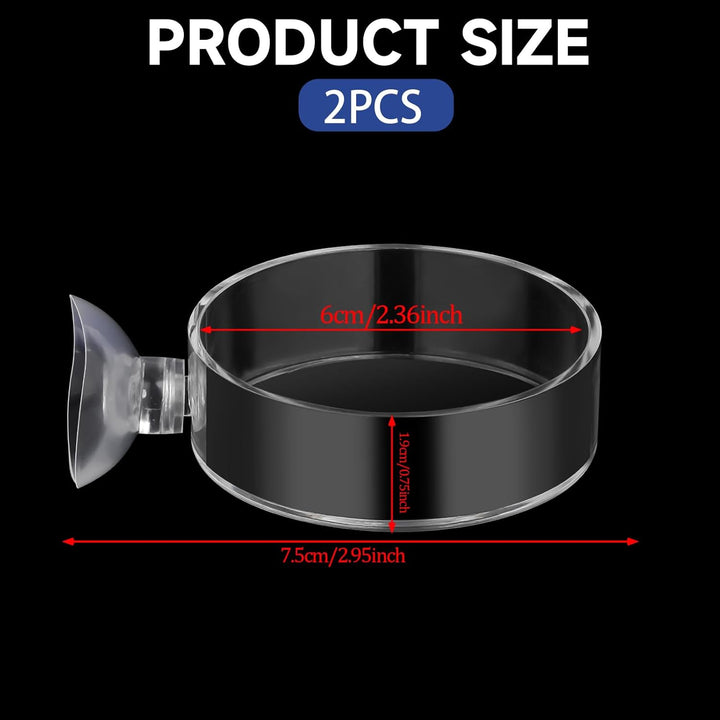 60Mm Fish Tank Feeder Dish Aquarium Shrimp Feeder Dish with Suction Clear Fish Tank Feeding Bowl round Clear Dishes Tray（2Pcs）