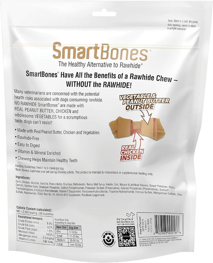 Medium Chews with Real Peanut Butter Rawhide- Free Chews for Dogs, 4 Count