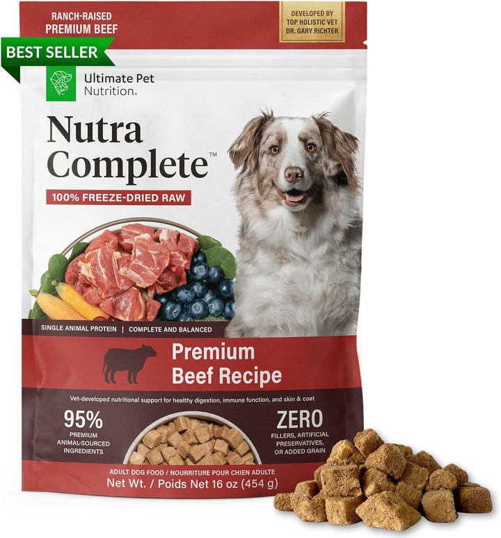 Nutra Complete Freeze Dried Raw Dog Food, Veterinarian Formulated with Antioxidants, Prebiotics & Amino Acids (3 Pound, Beef)