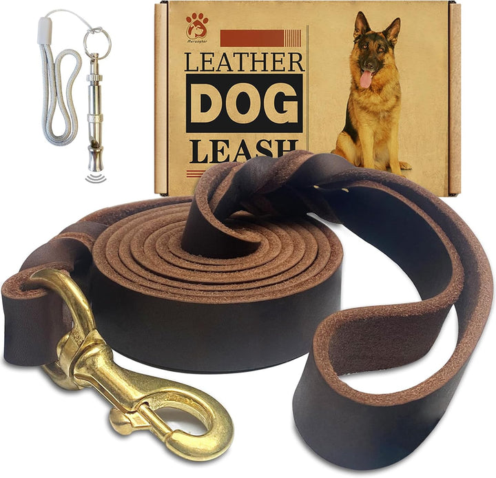 Leather Dog Leash 6Ft X 3/4 Inch,Strong Heavy Duty Genuine Leather Braided Dog Training Leash, Soft and Comfortable Leather Leash for Large Dogs, Medium Small Dogs (Brown, 6Ft*3/4In)