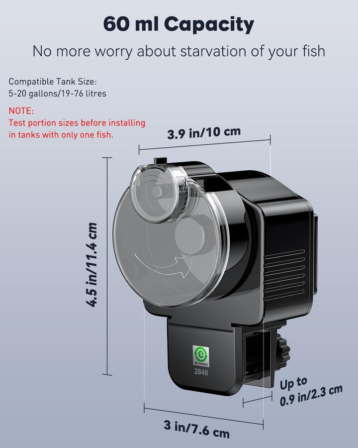 Automatic Fish Feeder for Aquarium, Auto Vacation Timer for Tank 60 Ml Adjustable Fish Food Dispenser for Pellets Strips, Battery Operated (Battery Not Included)