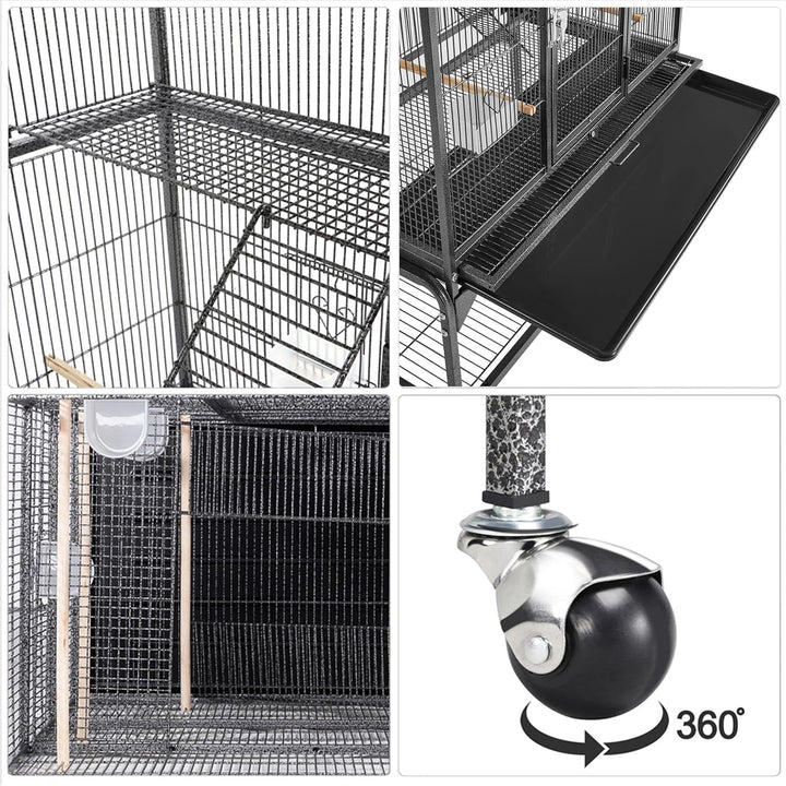 69-Inch Extra Large Bird Cage Metal Parrot Cage for Mid-Sized Parrots Cockatiels Conures Parakeets Lovebirds Budgie Finch, Black