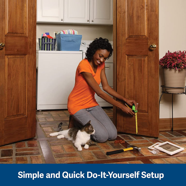 Interior 2-Way Locking Cat Door - Allows Convenient Movement between Rooms & Minimizes Scratching - Tinted Durable Plastic Privacy Door for Feeder & Litter Box