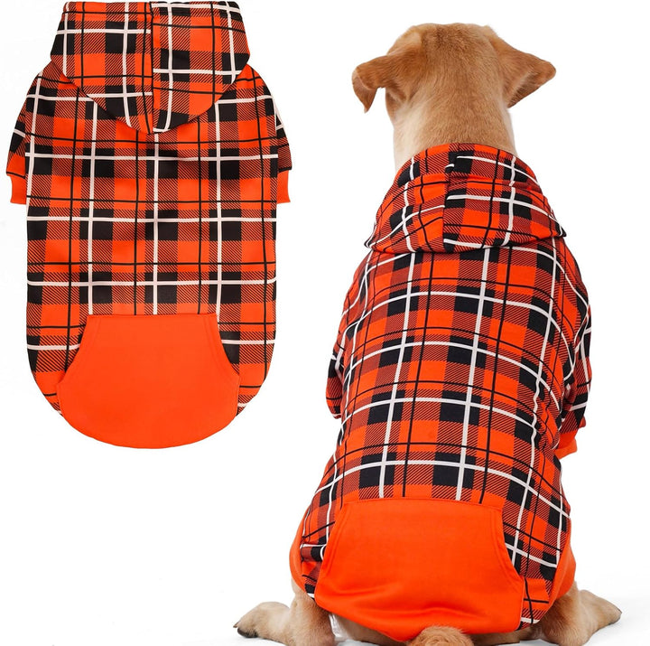 Plaid Dog Hoodie - British Style Warm Dog Sweater Shirt with Leash Hole,Pitbull Clothes Outfits,Winter Coat Apparel for All Breeds Puppy Girl Boy-Cat Apparel