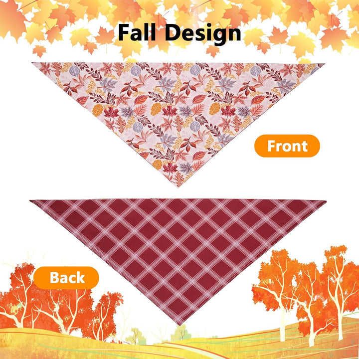 Fall Dog Bandanas 2Pcs-Large, Halloween Thanksgiving Pumpkin and Leaf Bibs Scarf, Reversible Buffalo Plaid Triangle Breed, Puppy Bandanas for Large Medium Girl Boy Dogs Pets Gift