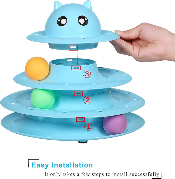 Cat Toy Roller 3-Level Turntable Cat Toys Balls with Six Colorful Balls Interactive Kitten Fun Mental Physical Exercise Puzzle Kitten Toys