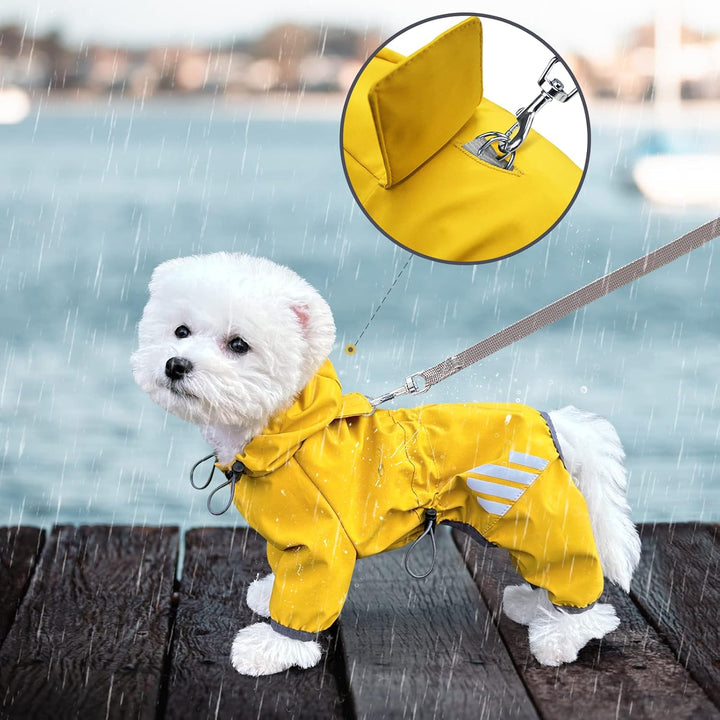 Dog Raincoat, Waterproof Dog Rain Jacket with Hood, Rain Coat with Leash Hole, Reflective Strap for Small Medium Dogs, Lightweight Puppy Clothes(Yellow,S)