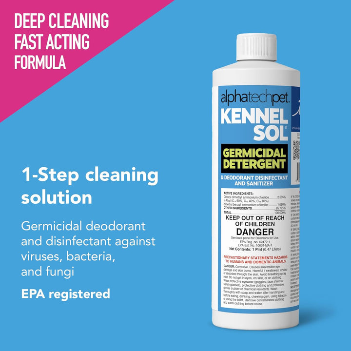 Kennelsol 1-Step Kennel Cleaner - 1 Pint Liquid Disinfectant, Effective against Bacteria and Viruses, Deodorizer Wintergreen Scent by Alpha Tech Pet