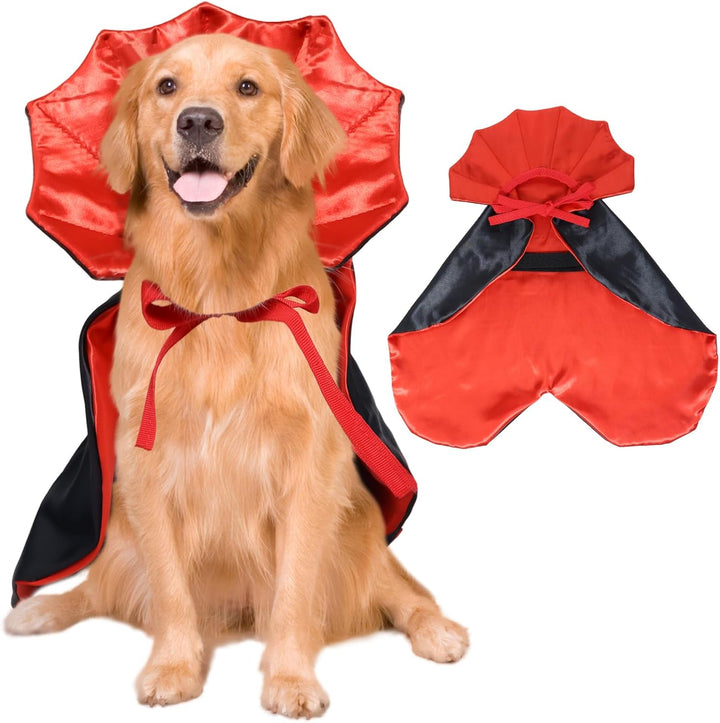 Halloween Pet Vampire Cape – Adjustable Red & Black Costume for Cats & Small Dogs 15.74″ Spooky Cloak with Stand-Up Collar Funny Halloween Pet Outfit (S Size)