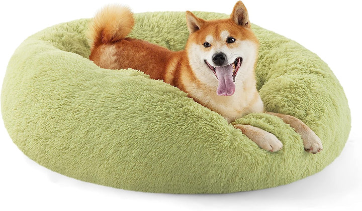 Calming Dog Bed Medium Size Dog - Donut Washable Medium Pet Bed, 30 Inches Anti-Slip round Fluffy Plush Faux Fur Cat Bed, Fits up to 45 Lbs Pets, Camel