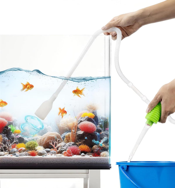Fish Tank Cleaner - Turtle Tank Accessories - Gravel Vacuum for Aquarium - Hand Siphon Hose to Remove and Change Water or Sand in Minutes - Aquarium Cleaning Tools