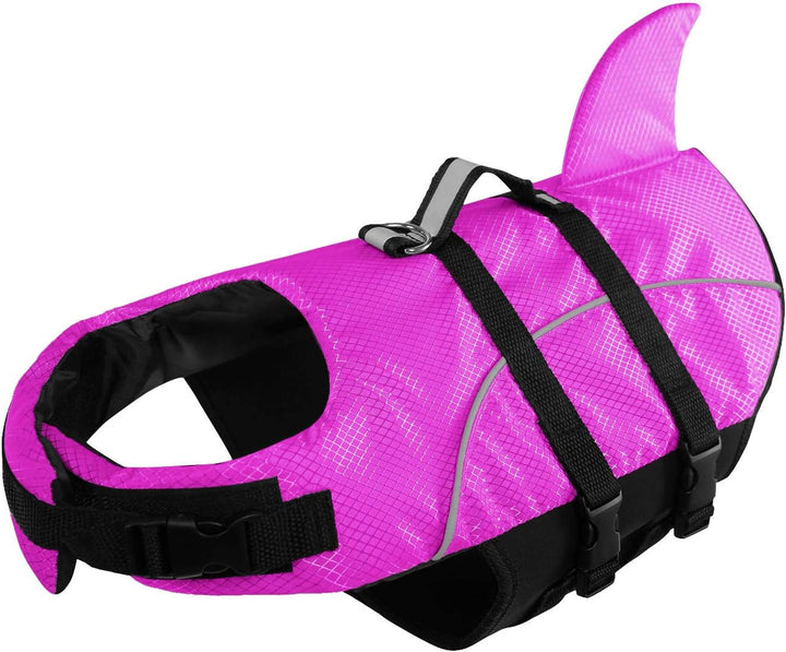 Ripstop Dog Life Jacket Shark Life Vest for Dogs, Safety Lifesaver with High Buoyancy and Lift Handle for Small and Medium Breeds（Rose Red XS）
