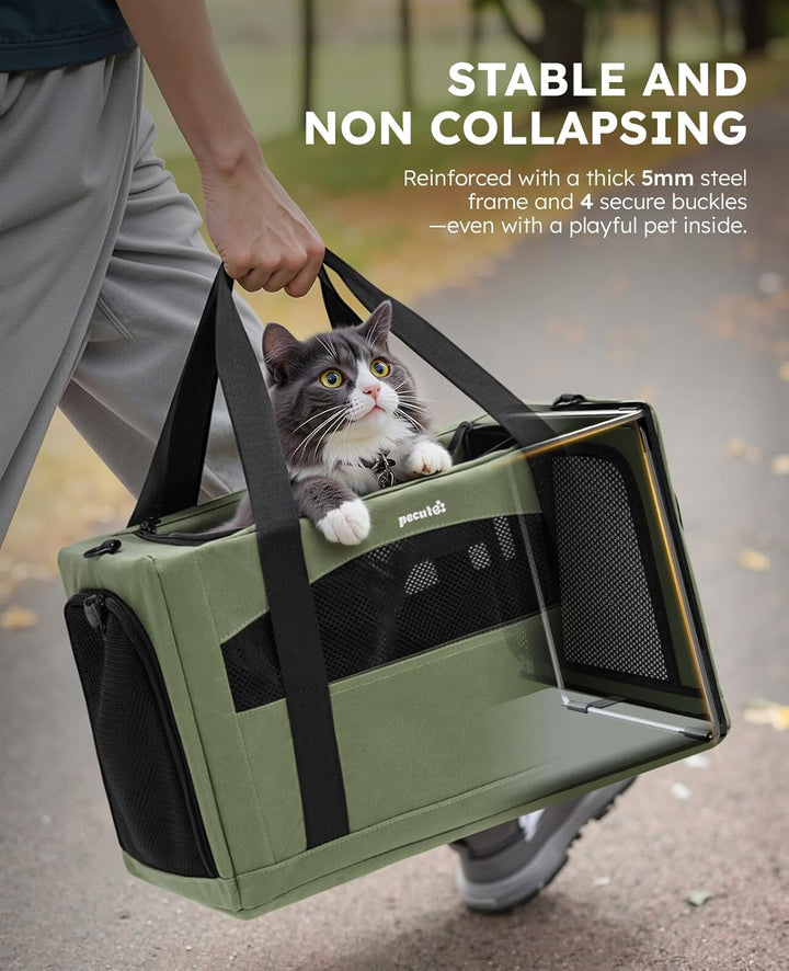 Cat Carrier Stable, Pet Carrier Breathable and Portable, Cat Carriers Bag with Scientific Hidden Partition, Carriers for Cat under 5Kg, Dog Carrier Suitable for Travel and Outing, Green