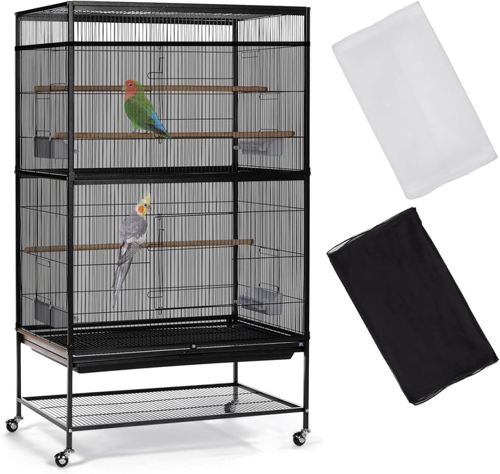 Large Bird Cage Seed Cather,Bird Cage Cover Adjustable Soft Airy Skirt Guard Birdcage Nylon Mesh Net for Parrot Parakeet Macaw African round Square Cages Cover (118 * 31.5In/300 * 80Cm) (Black)