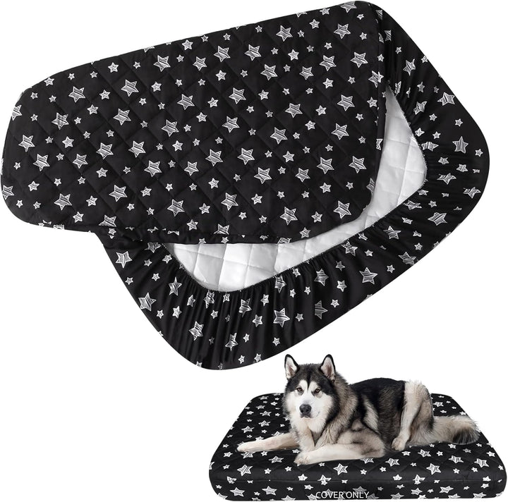 Waterproof Dog Bed Covers Replacement Washable Pet Hair Easy to Remove, Noiseless Quilted Puppy Pet Bed Cover Lovely Grey Star Print 27X36 Inches, for Dog/Cat, Cover Only