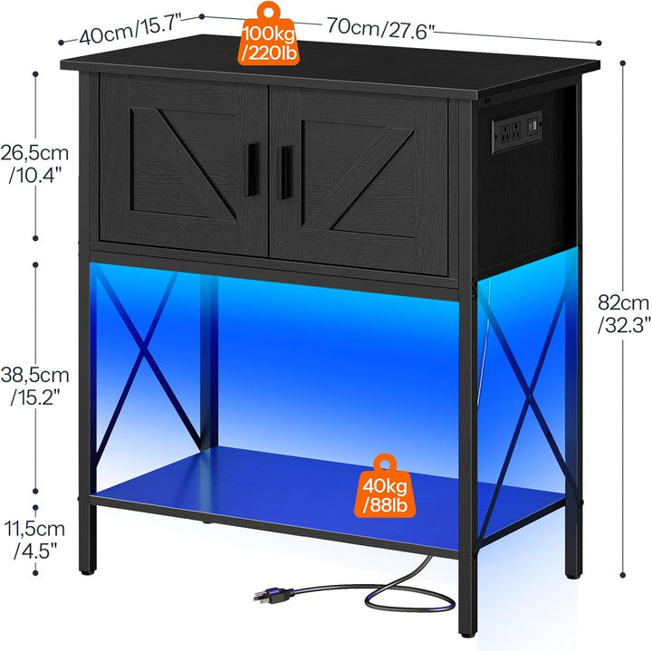 20 Gallon Fish Tank Stand with Power Outlets and LED Light, Metal Frame Aquarium Stand, Reptile, Turtle Tank Stand with Cabinet Storage, 27.6'' L X 15.7'' W, 300 LBS Capacity, Black BB40UDFT01