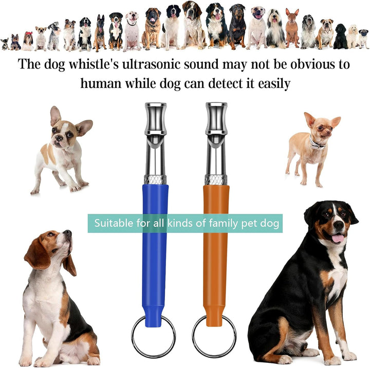 2 Pack Dog Whistle, Dog Whistle to Stop Barking Neighbors Dog, Adjustable Ultrasonic Silent Dog Whistle, Professional Recall Dog Training Whistles, with Lanyard (Blue&Orange)