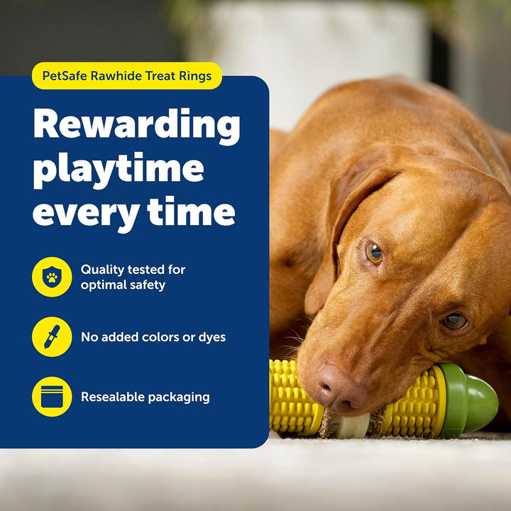 Busy Buddy Natural Rawhide Rings - Long-Lasting Chew Refills - Quality Ingredients - Peanut Butter & Original Rawhide Flavored Treat Rings - Size C - 24-Pack