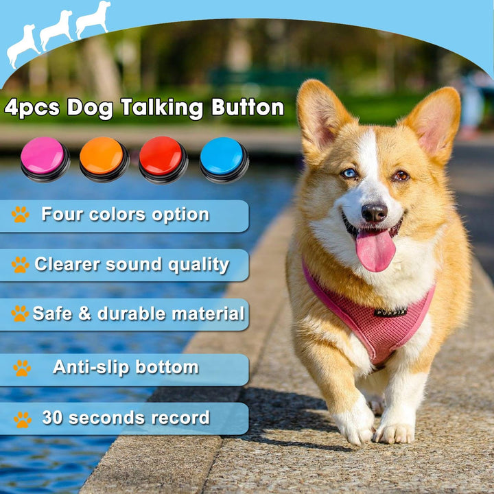 Voice Recording Button, Dog Buttons for Communication Pet Training Buzzer, 30 Second Record&Playback, Voice Recording Clicker for Cat, Puppy, Pet Trainin, Funny Gift for Study Office Home 4 Pcs