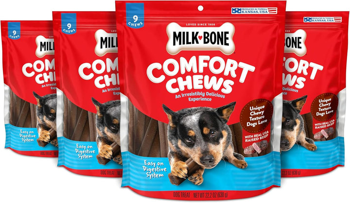 Comfort Chews, Rawhide Free Dog Treats with Unique Chewy Texture and Real Beef, 16 Chews, Easy on Digestive System