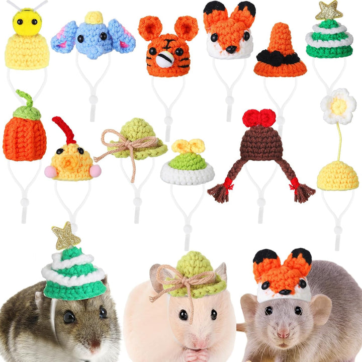 12 Pcs Hamster Hats Mini Hats for Snakes Small Animals Guinea Pig Hamster Bibs Clothes for Lizards Bearded Dragons Holiday Party Costume Accessories(Classic)