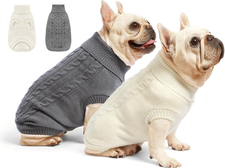 2 Pack Dog Sweaters for Small Dogs - Puppy Medium Warm Clothes in Winter, Turtleneck Pullover Design for Boy Girl Pet, Doggie, Cat, Kitten Chihuahua Bulldog Pug Beagles (M, Grey, Pink)