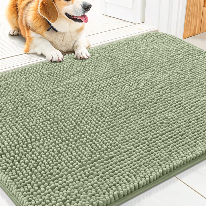 Dog Door Mat for Muddy Paws 30X20, Absorbs Moisture and Dirt Doormat, Non-Slip Washable Quick Dry Chenille Front Door Mat Indoor Entrance, Entryway Carpet for inside Floor, Grey