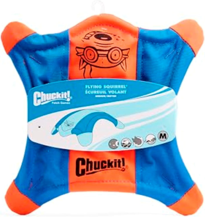 Flying Squirrel Fetch Dog Toy - Water Floating Flyer - Soft and Durable Polyester Canvas Construction - for Medium Dogs - Size Medium - 9.5-Inch Diameter - Pack of 1 - Orange and Blue