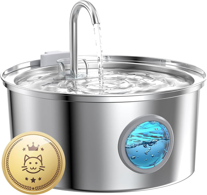 Cat Water Fountain Stainless Steel: 74Oz/2.2L Cat Fountain for Drinking - Pet Water Fountain for Cats inside - Quiet Cats Water Bowl Dispenser - Kitty Drinking Fountains - for Pets& Small Animals