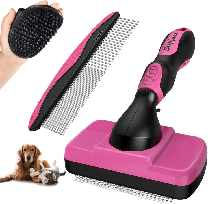 3PCS Dog Grooming Kit - Deshedding Brush, Slicker Brush, Bath Brush and Comb for Pet Supplies (Blue Black)