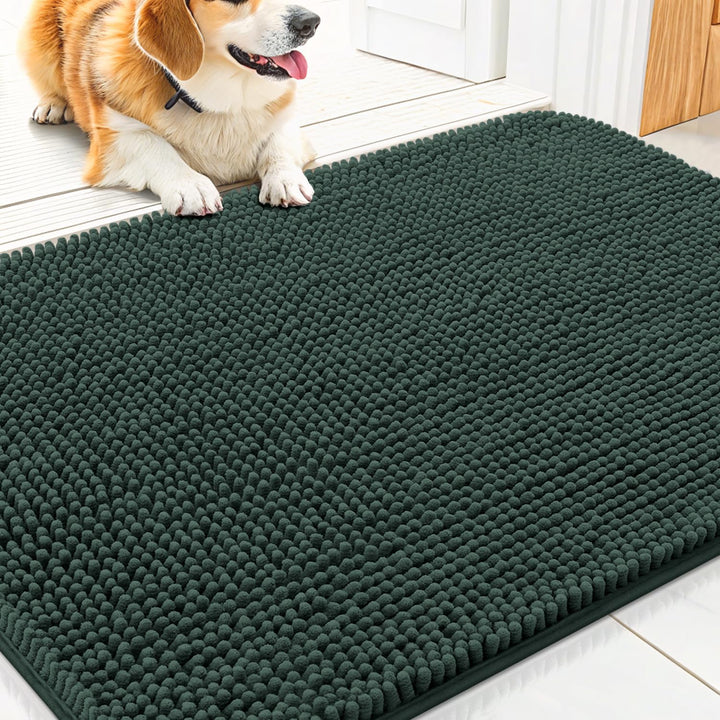 Dog Door Mat for Muddy Paws 30X20, Absorbs Moisture and Dirt Doormat, Non-Slip Washable Quick Dry Chenille Front Door Mat Indoor Entrance, Entryway Carpet for inside Floor, Grey