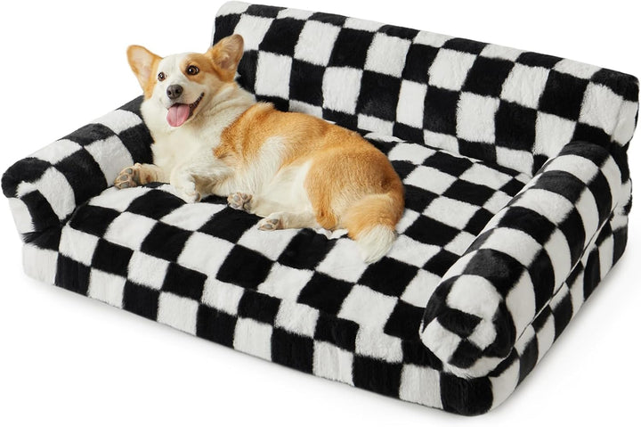 Cat Couch & Dog Couch Bed, Pet Sofa for Small Pet, Cute Cat Sofa, Checkered Dog Bed with Washable Cover (Black&White)