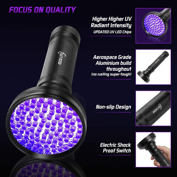 UV Flashlight Black Light, 100 LED 395 Nm Ultraviolet Flashlights UV Blacklight Detector for Dog Urine, Pet Stains and Bed Bug, Matching with Pet Odor Eliminator