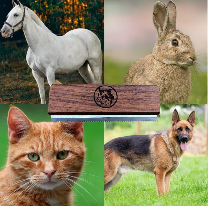 Original Deshedding Grooming Tools for Horse, Cats & Dogs Easy Ergonomic Wooden Handle Professional Brush Grooming Tool, Remove Painlessly 95 Percent of Lose Hair Fur & Dirt (5 Inch)