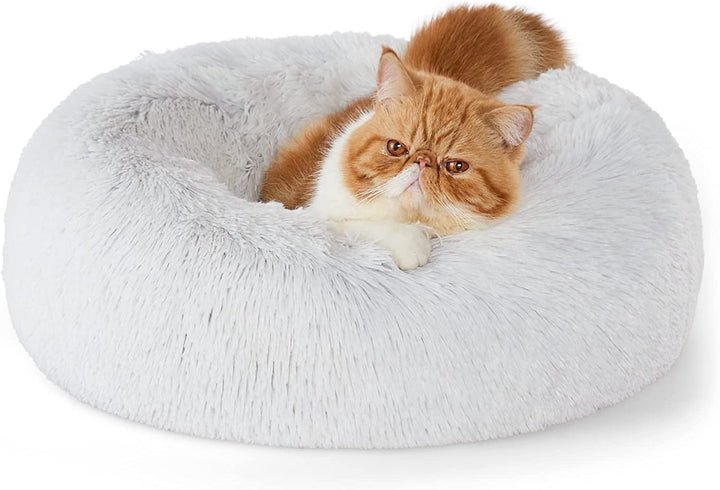 Calming Dog Bed Medium Size Dog - Donut Washable Medium Pet Bed, 30 Inches Anti-Slip round Fluffy Plush Faux Fur Cat Bed, Fits up to 45 Lbs Pets, Camel