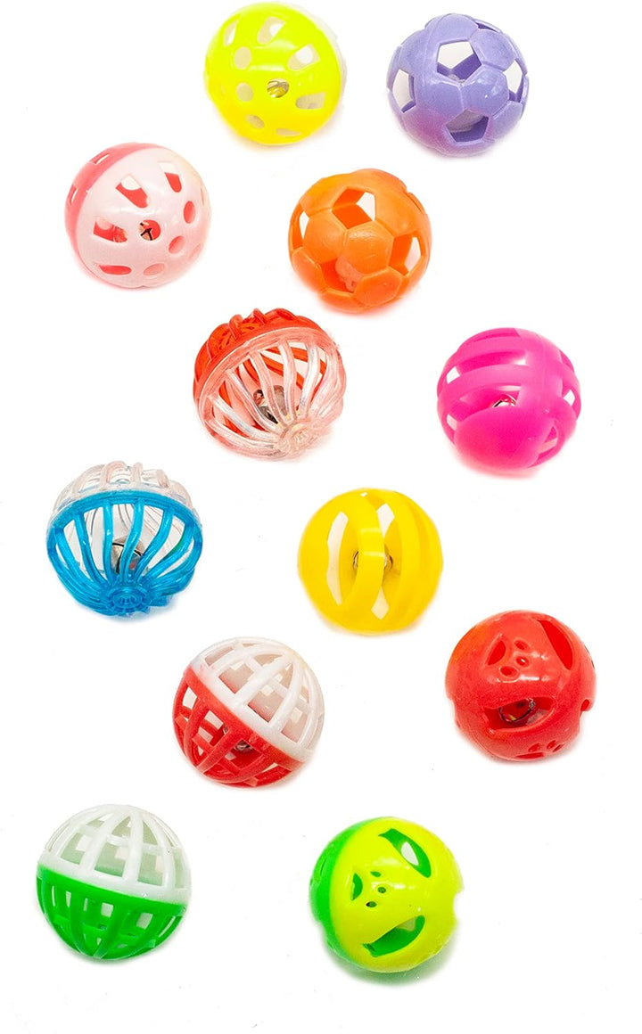 12PCS Value Pack Plastic Ball Cat Toys Lattice Balls with Bell Jingle Kitten Toy,Gift Box 1.5" 6 Styles