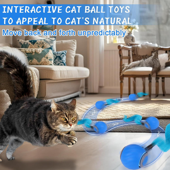Interactive Cat Toy Ball - Automatic Interactive Cat Toys for Indoor Cats with 3 Tails, 2 Speeds Rechargeable Cat Enrichment Toys for Small/Medium/Large Cats to Keep Them Busy(Blue)