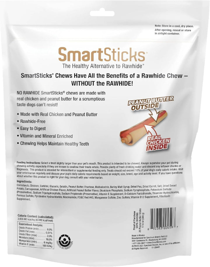 Smartsticks with Real Peanut Butter, 25 Count, Treat Your Dog to a Rawhide-Free Chews for Dogs