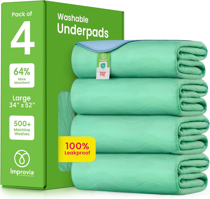 ® Washable Underpads, 34" X 36" (Pack of 4) - Heavy Absorbency Reusable Bedwetting Incontinence Pads for Kids, Adults, Elderly, and Pets - Waterproof Protective Pad for Bed, Couch, Sofa, Floor