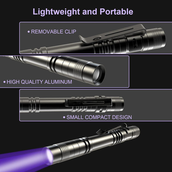 2 UV Black Light Flashlight, 2 Pack 395Nm Mini Pen Light with Clip, Waterproof Ultraviolet Flashlight for Leak, Pet Urine, Scorpion, Hotel Inspection, Dry Stain and Bed Bug.