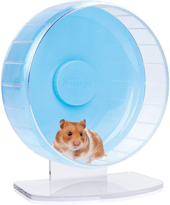 Super-Silent Hamster Exercise Wheels - Quiet Spinner Hamster Running Wheels with Adjustable Stand for Hamsters Gerbils Mice or Other Small Animals (M, Transparent)