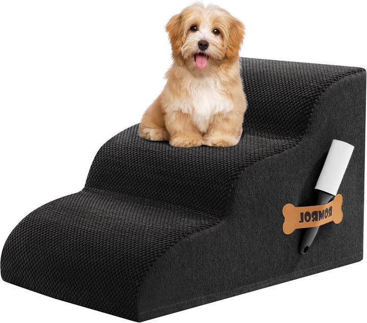 Dog Stairs Ramp for Beds Couches, 15.7” H 33D Extra Wide Pet Steps with Durable Non-Slip Waterproof Fabric Cover, Dog Slope Stairs for Small Dogs and Cats or Pets Friendly, 3-Tiers, Grey