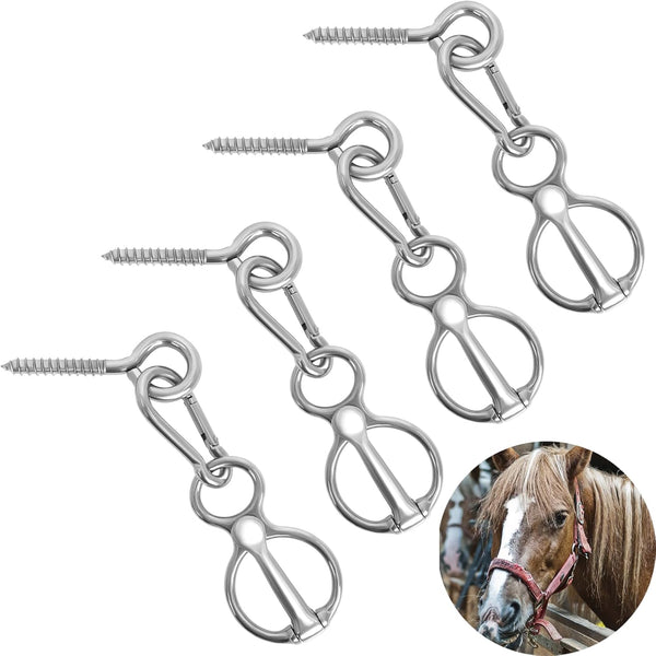 Horse Tie Ring, Upgraded 4 Sets Horse Tack and Supplies, 304 Stainless Steel Safe Horse Accessories Training Equipment with Eye Bolt and Snaps Saddle